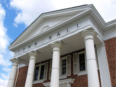 The exterior of a town hall building